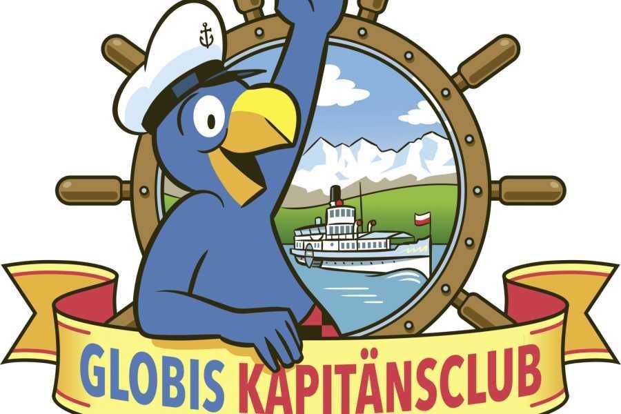 Globi Kapitänsclub mit Ausblick auf Brienzersee und Thunersee