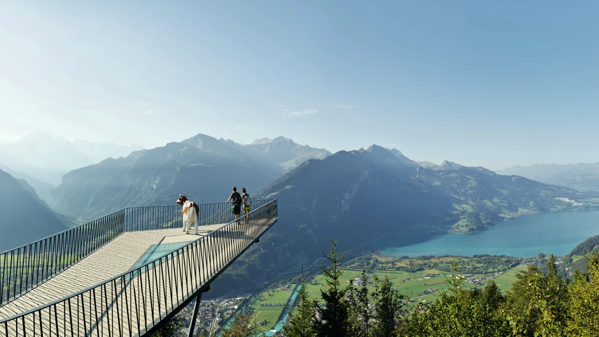 Harder Kulm: panoramic view, two lakes and impressive mountain landscape, ideal for summer excursions.