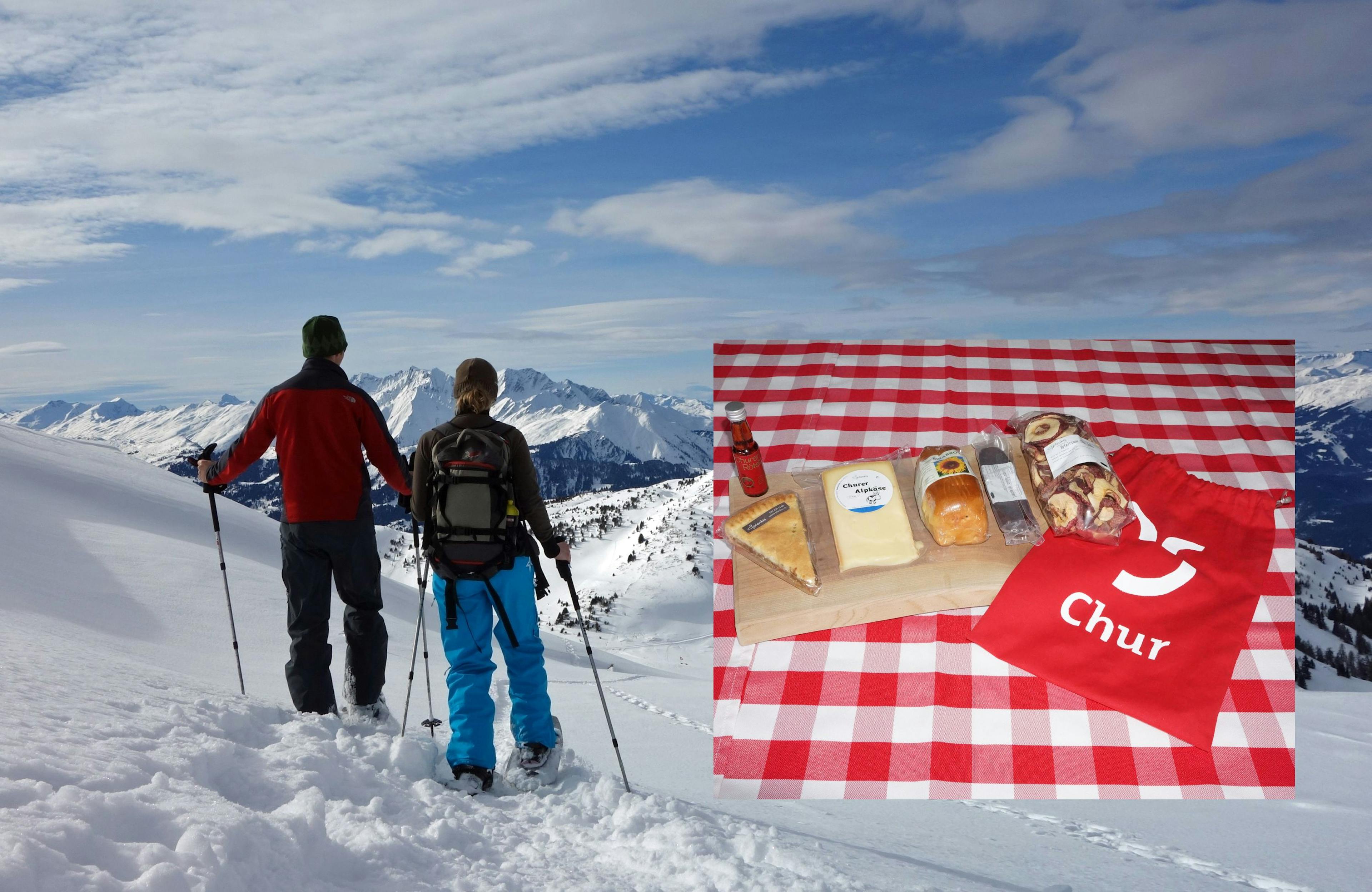 Snowshoe hikers in Chur during wintry weather