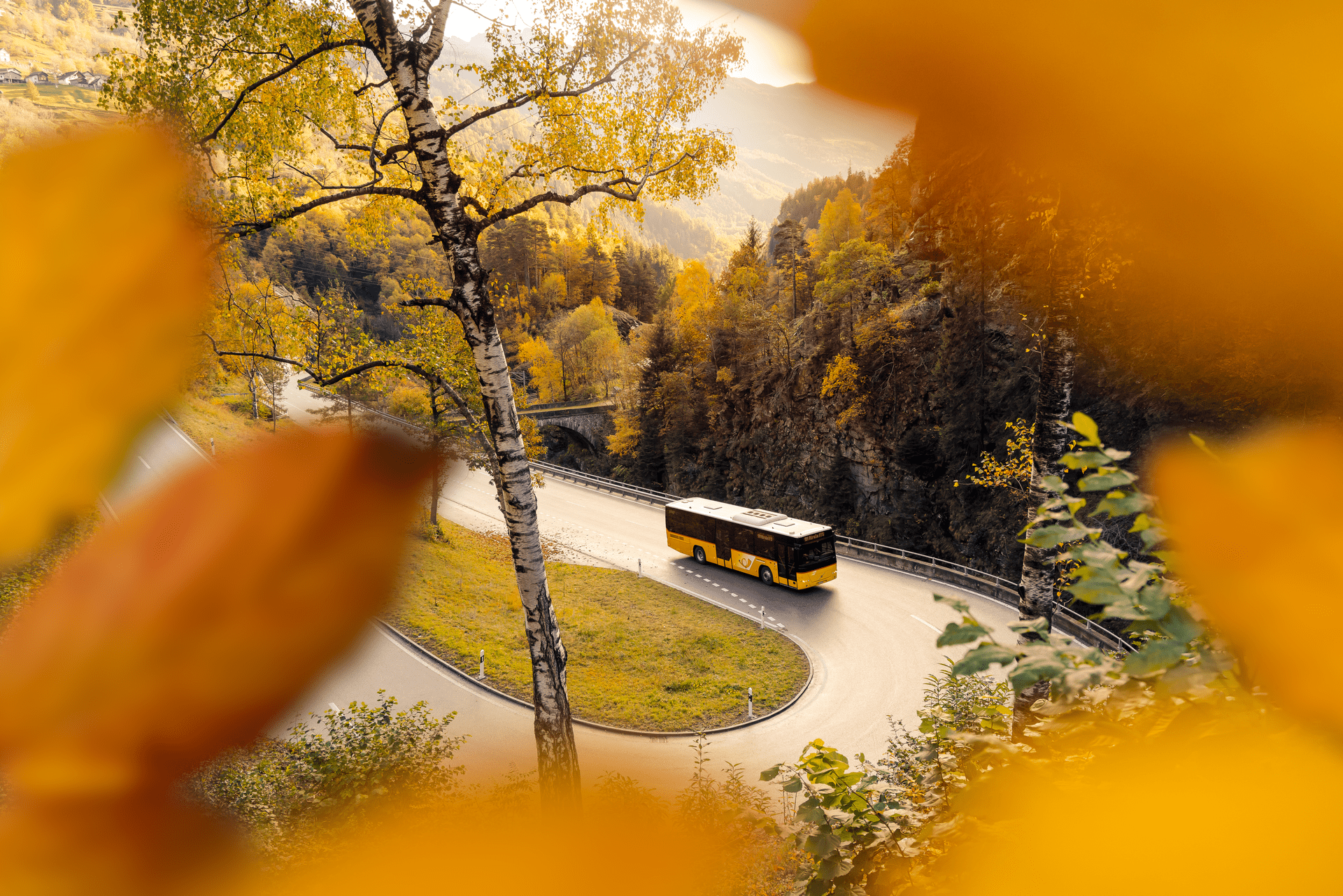 การเดินทางโดยรถบัสผ่านเลเวนตินาที่สวยงามกับใบไม้เปลี่ยนสีและทิวทัศน์ภูเขาที่น่าทึ่ง