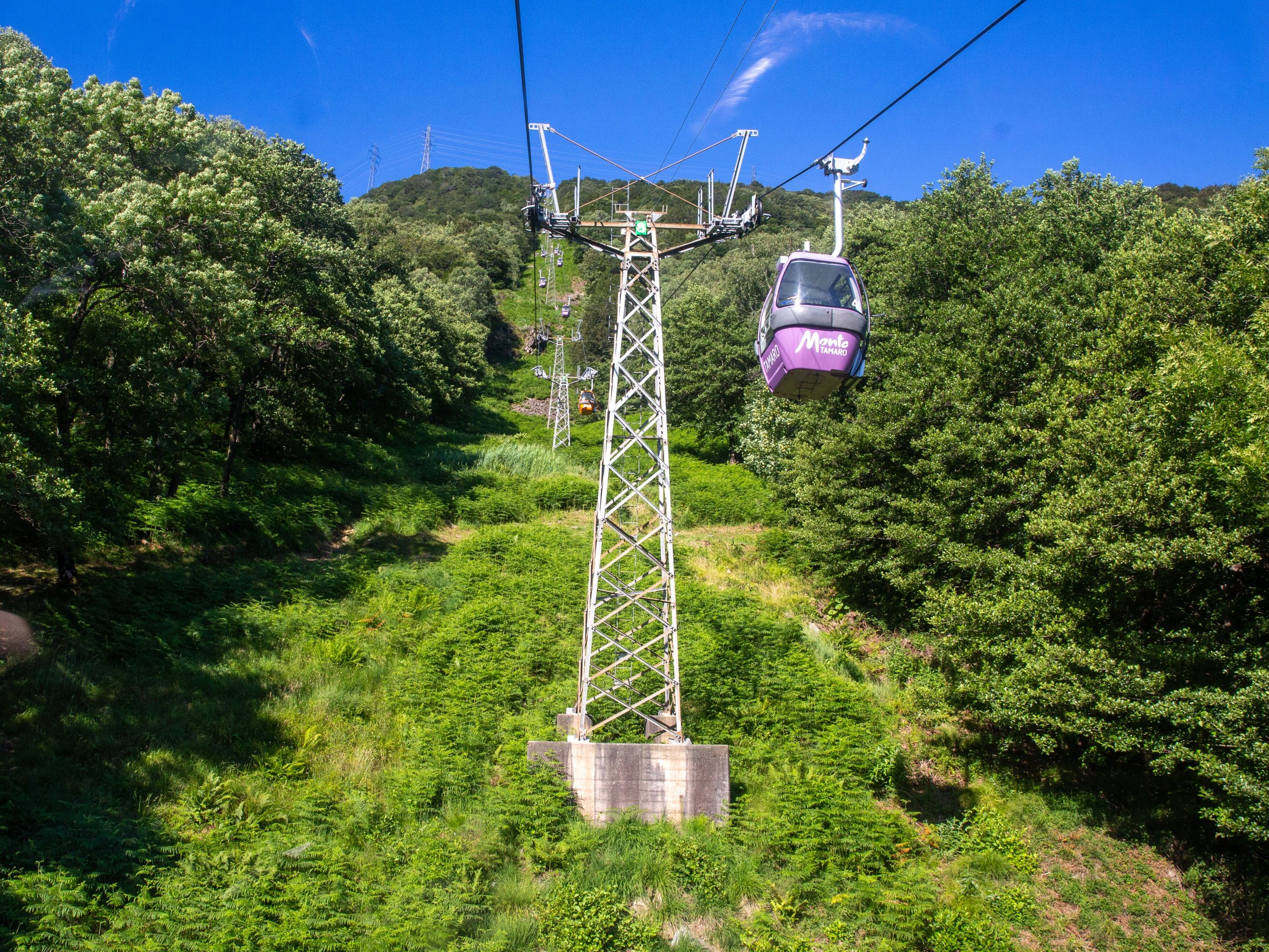 Monte Tamaro: Kabinbana genom lummiga gröna skogar, perfekt för sommaräventyr i naturen.