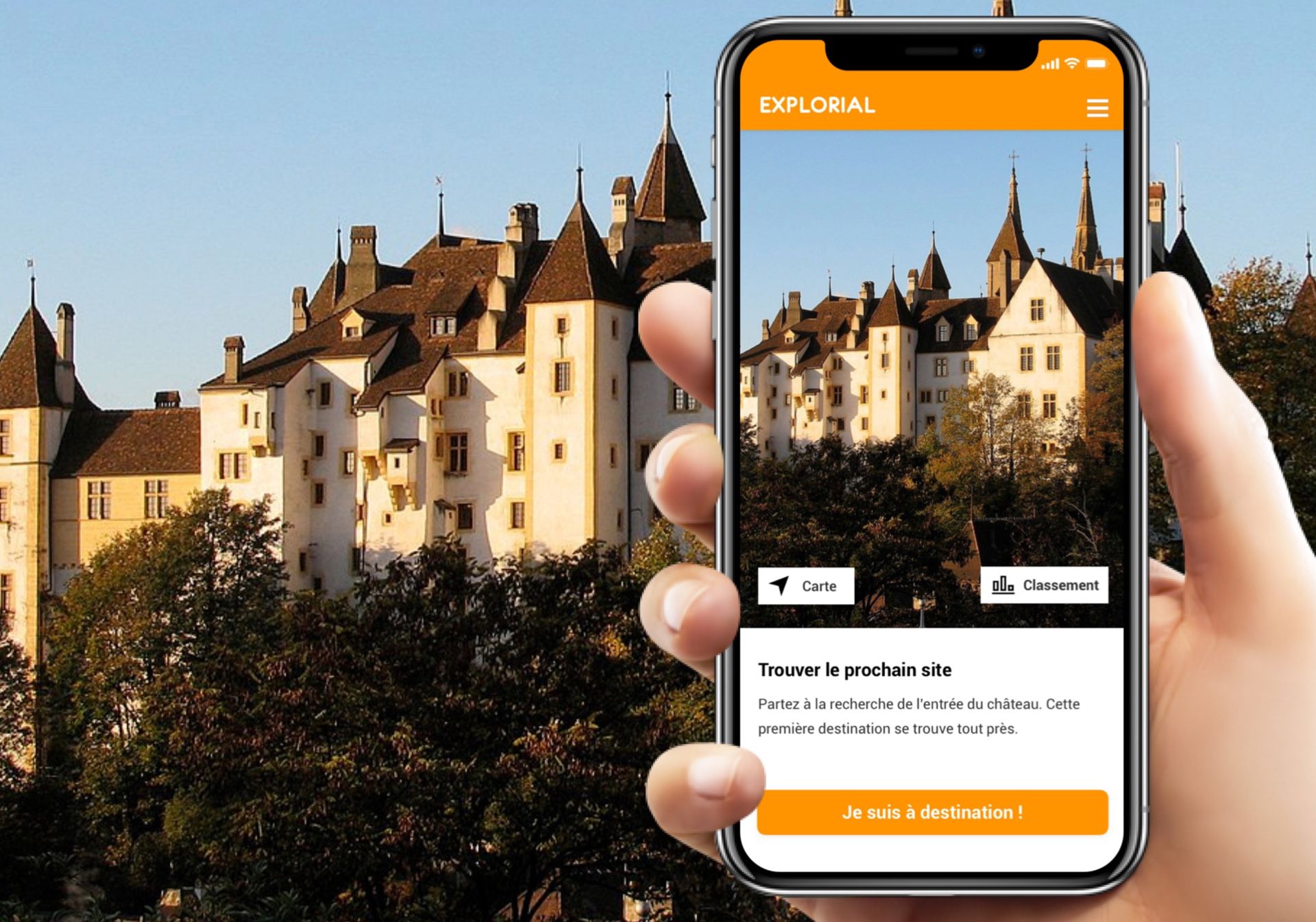诺沙泰尔：用手机探索令人印象深刻的城堡，发现周围的精彩冒险。
