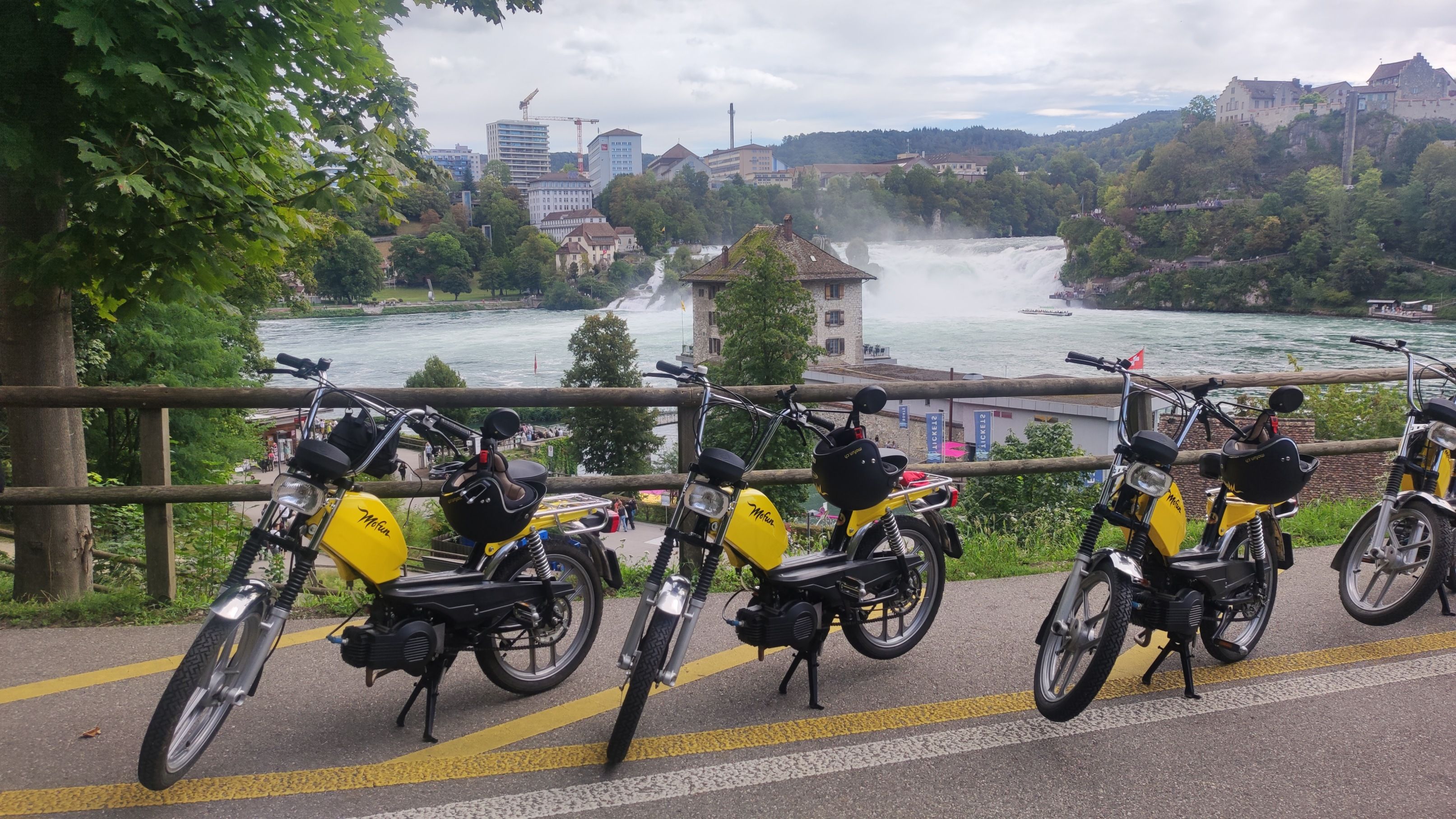 Rhen Floden: Njut av Töffli-turen vid Rhenfallet med utsikt över de imponerande vattenfallen.