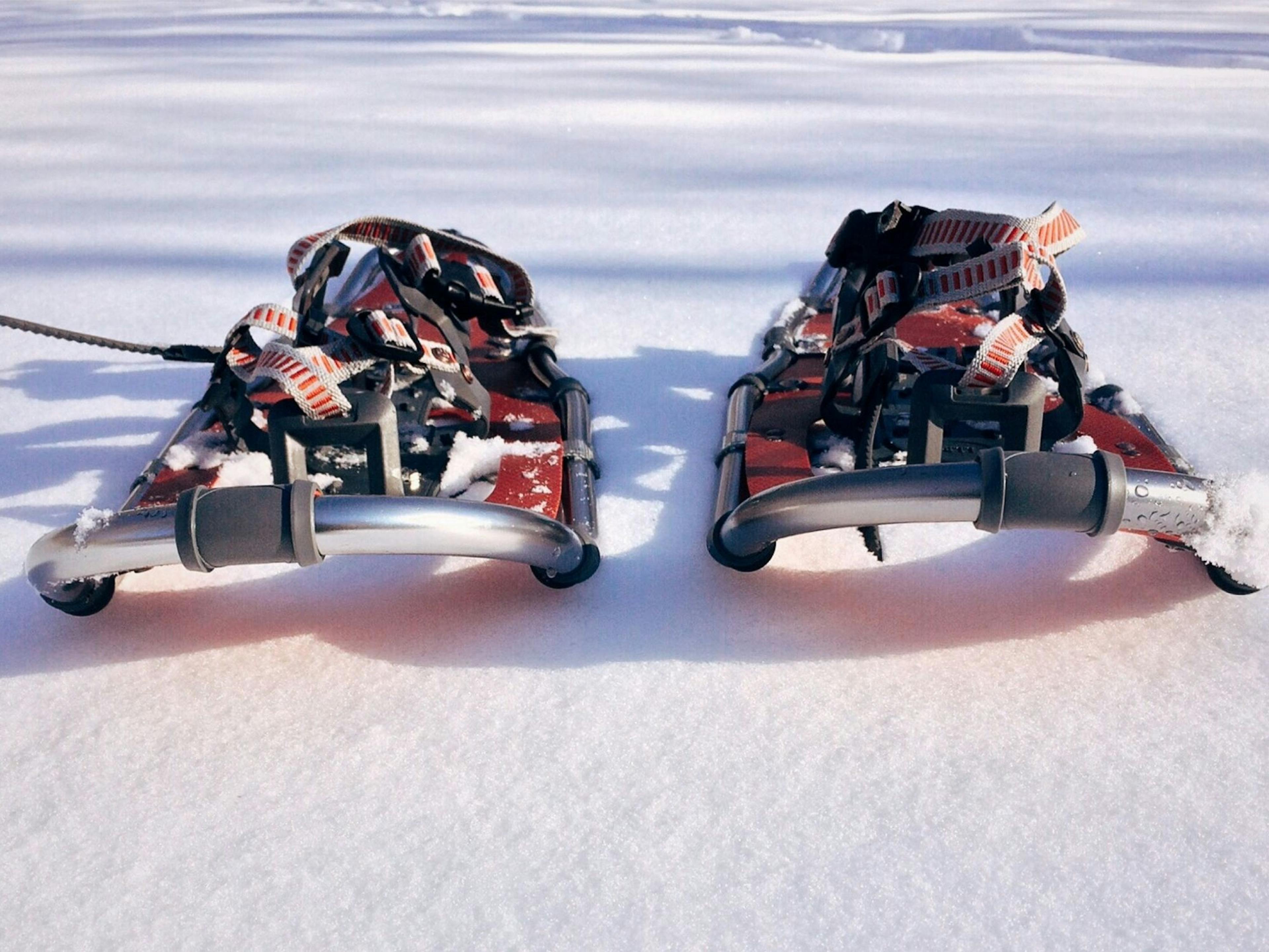 เช่ snowshoes ใน Grindelwald บนพื้นหิมะที่ปกคลุม.