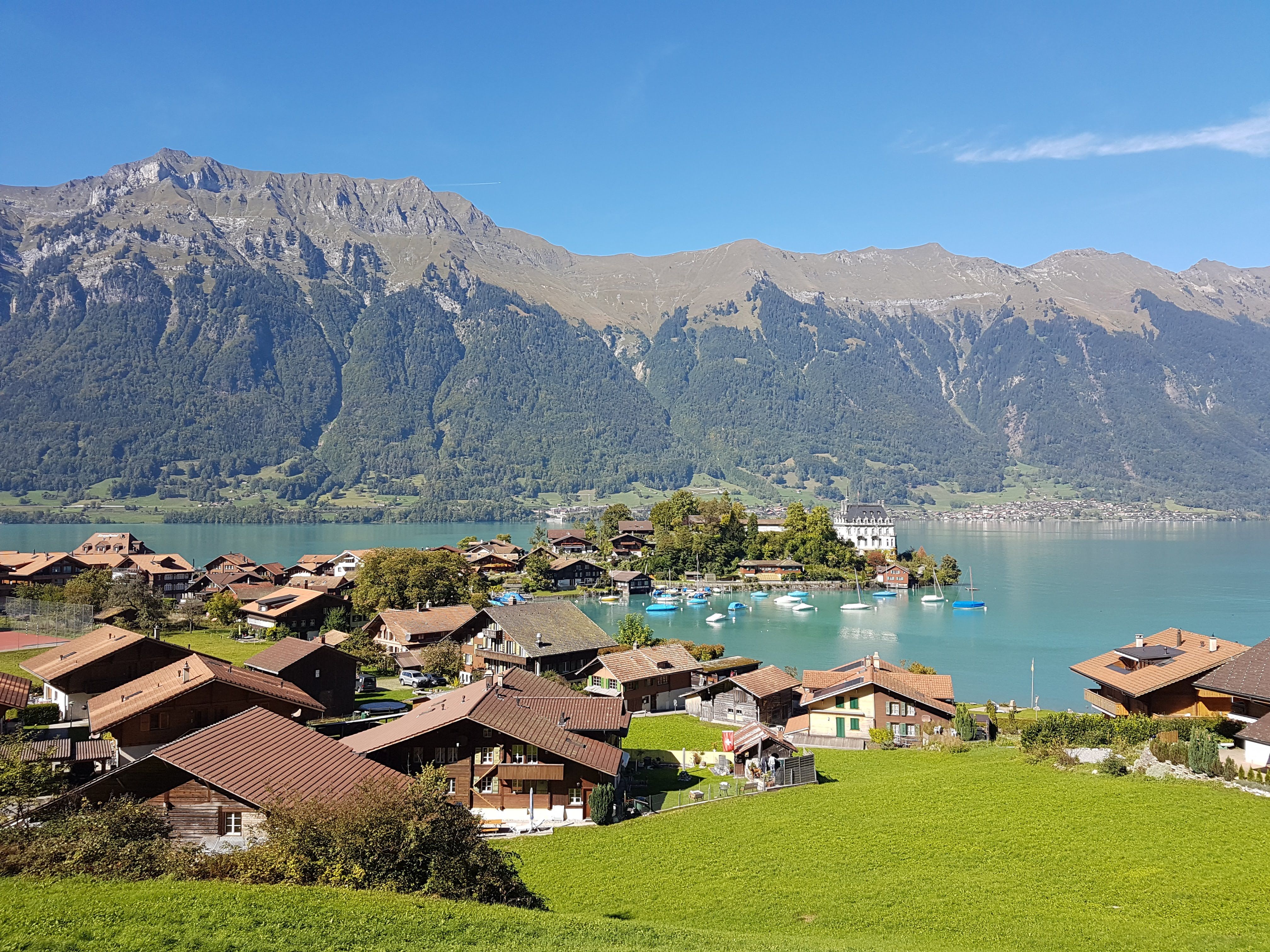 See with gorge and waterfall in nature