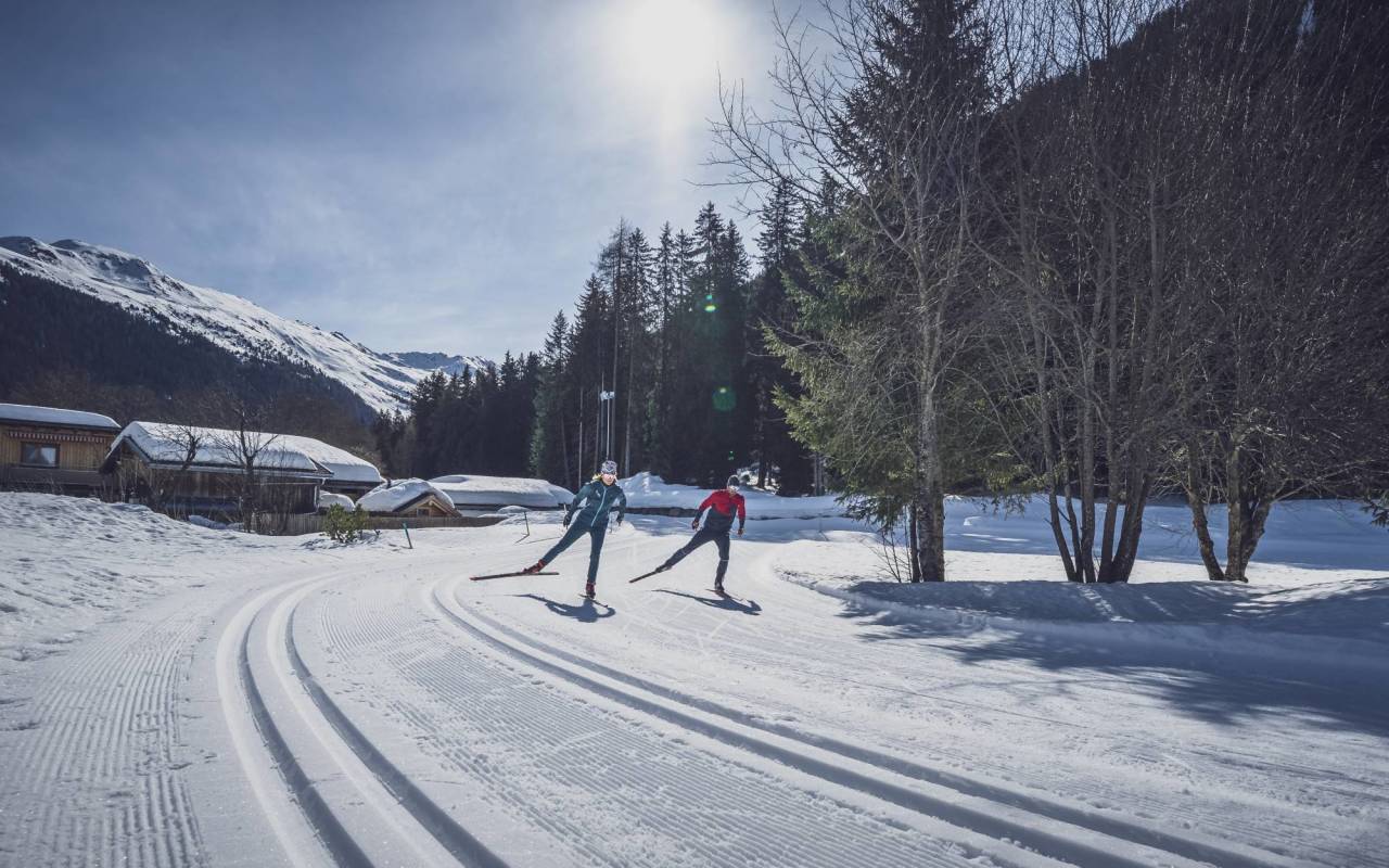 Cours particulier de ski de fond à Davos avec technique de skating dans la neige