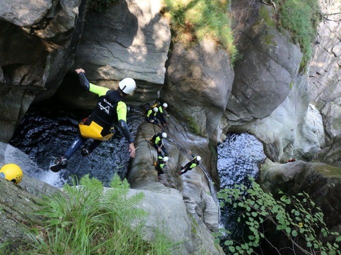 Jump Pool Canyoning Corippo with Actives in Neo Suits.