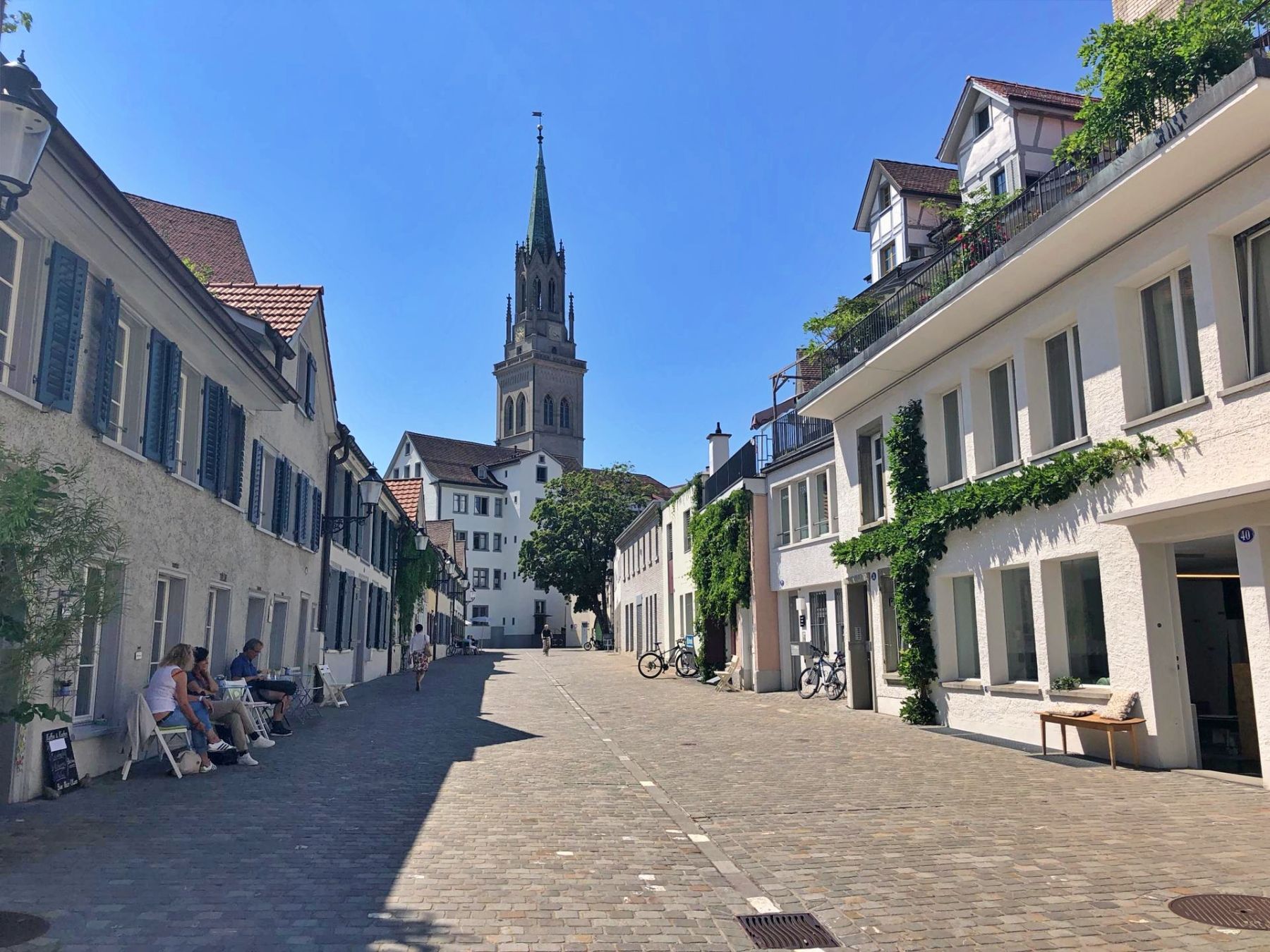 Laurenzen Church in the city center of Freiburg in nice weather