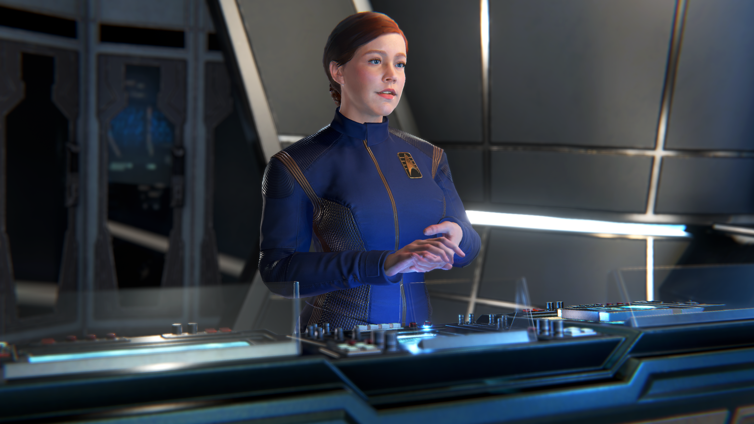 Star Trek: Discovery - Cena com um membro da equipe durante uma missão de exploração, ambiente futurista.