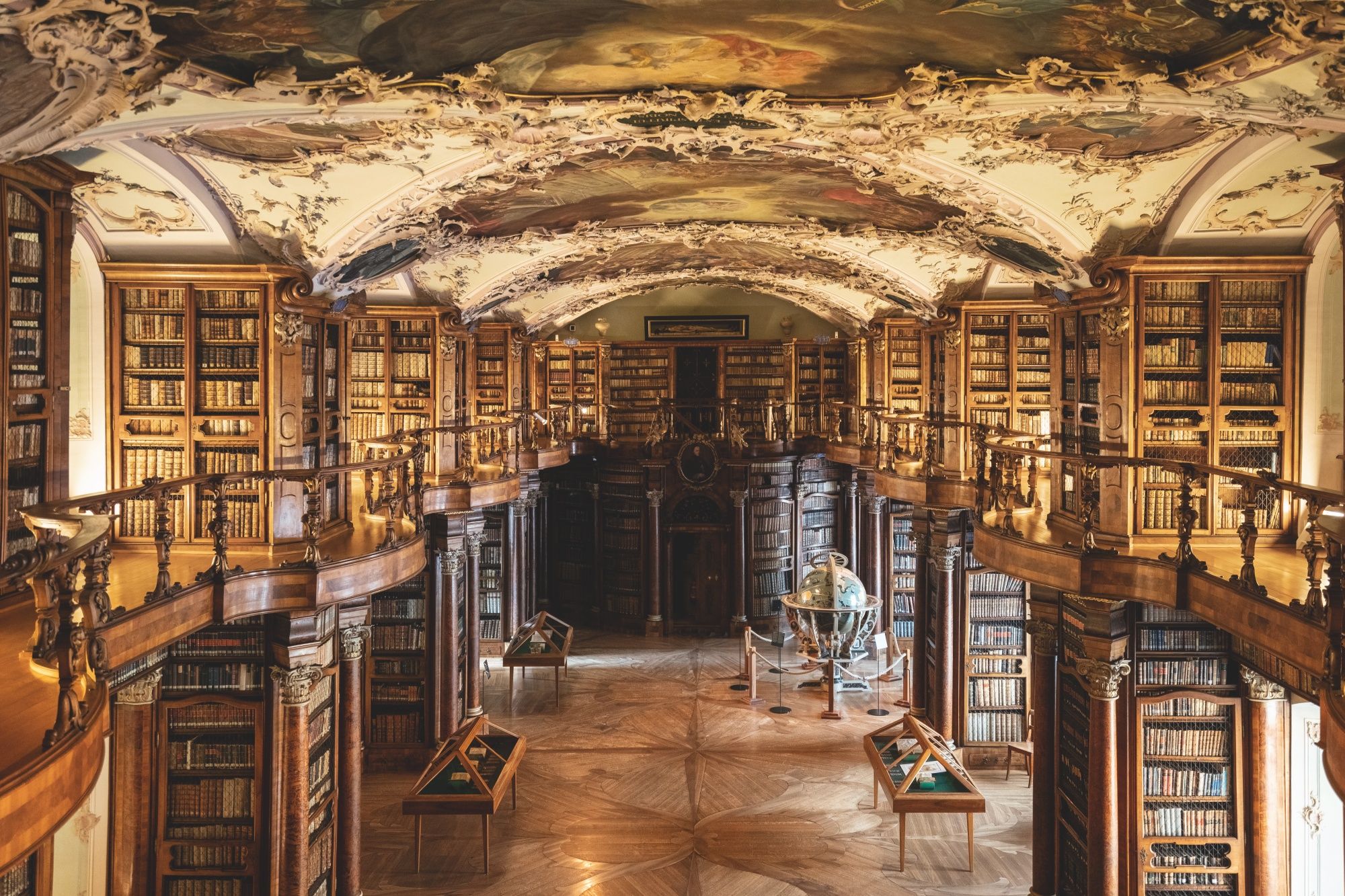 Library of the Abbey, impressive library room with wooden shelves and books