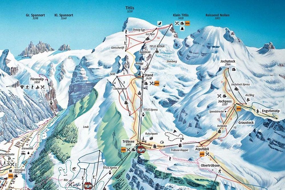 Titlis Cable Cars Map with Lifts and Routes
