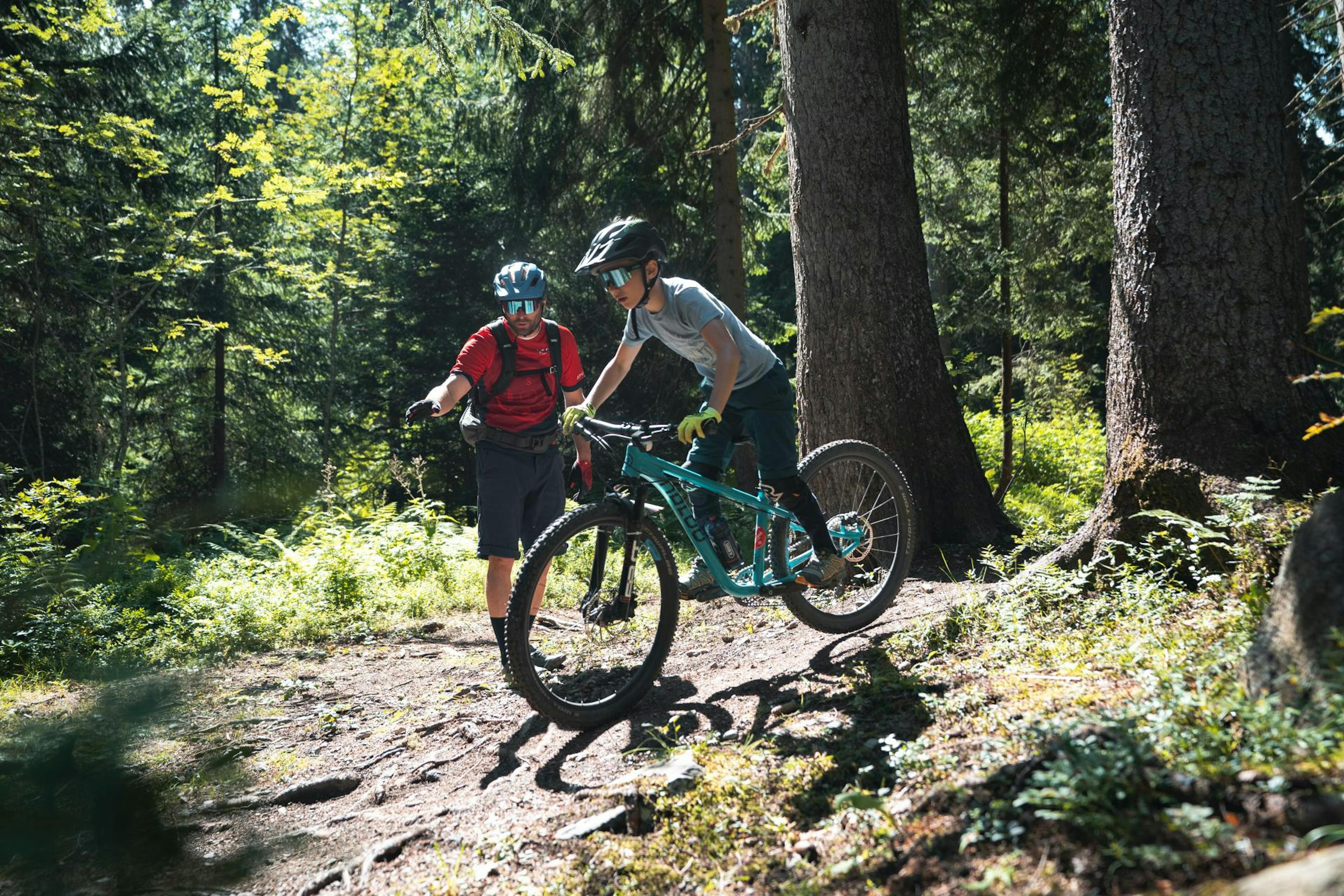 Liga dos Steinbock: Mountainbiking na floresta com amigos, condições perfeitas para aventuras e atividades em equipa.