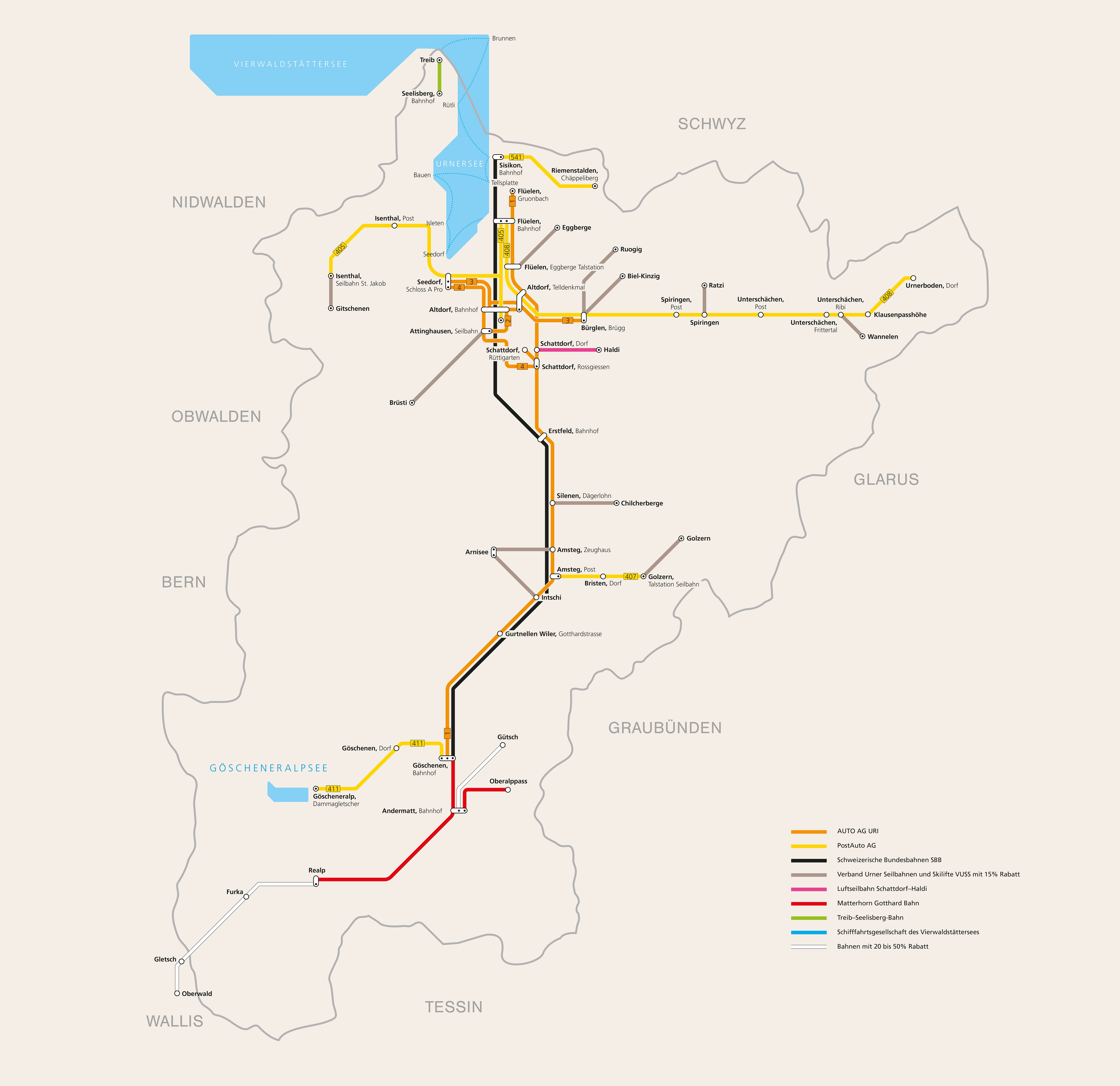 UriTicket Netwerk: Overzicht van transportverbindingen in Uri. Ideale mogelijkheden voor verkenning.
