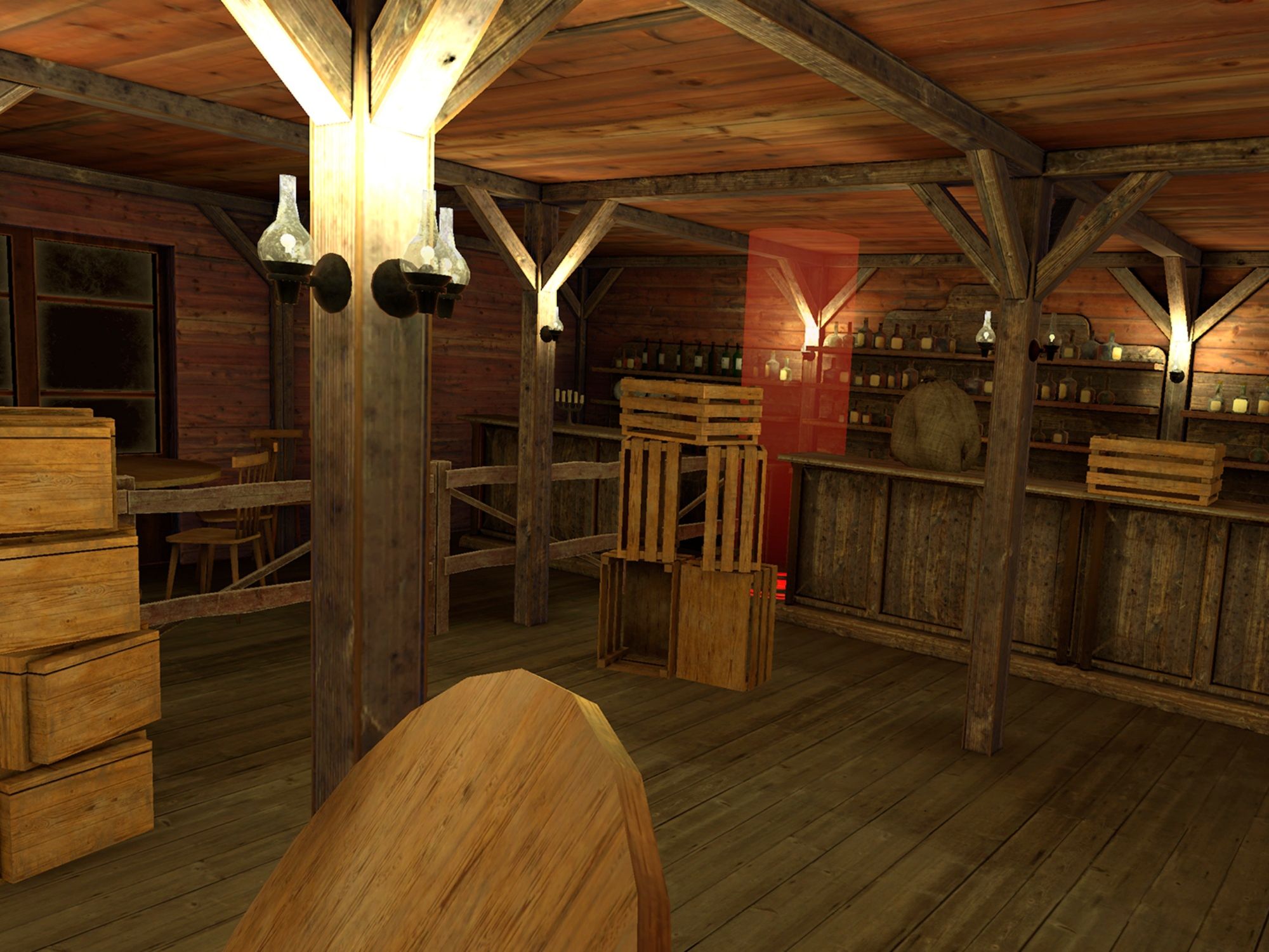 Vilda Västern: Upptäck den spännande atmosfären i en gammal westernsaloon med rustikt trämöblemang.