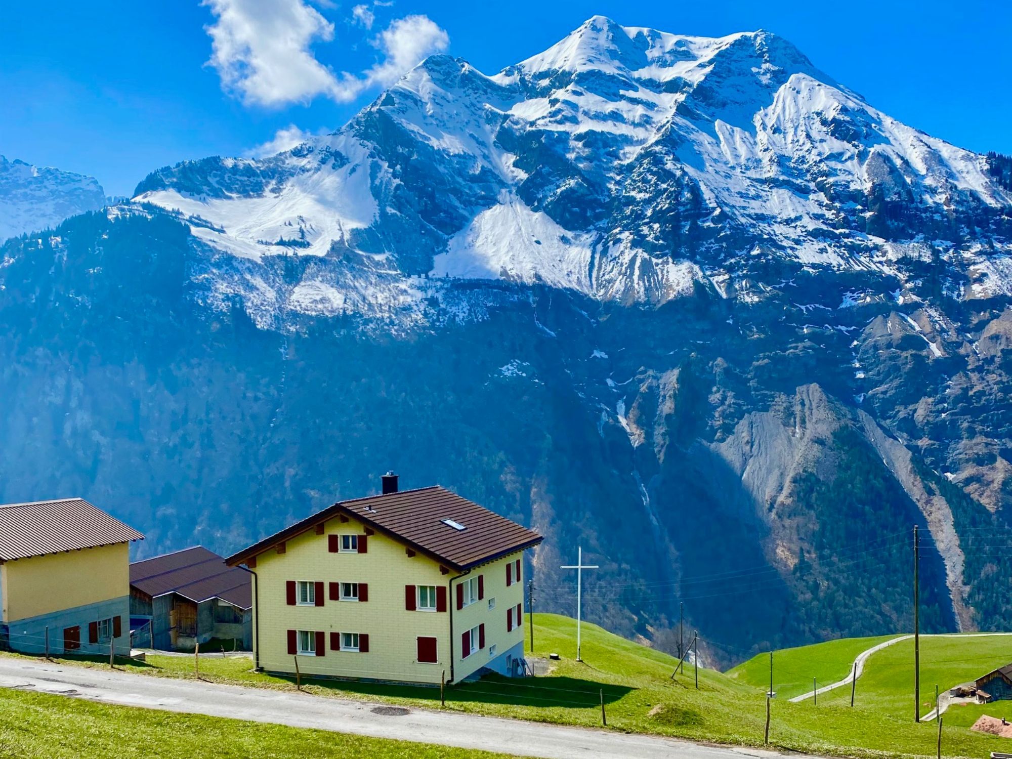瑞士的风味：夏季瑞士令人印象深刻的山脉和田园风光。