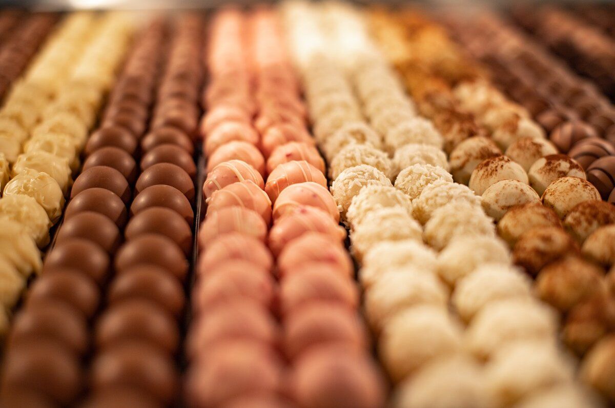 Appenzell Chocolate Factory showcases a selection of pralines in various flavors
