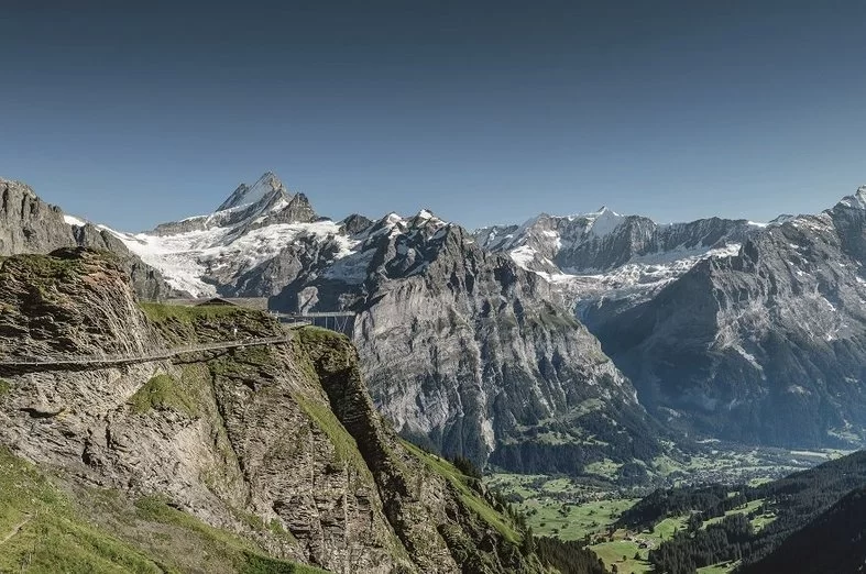 Grindelwald Mont avec des sommets majestueux et des sentiers de randonnée.