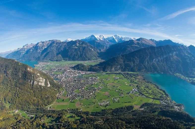 Canyoning Interlaken with a view of the alpine landscape and the green surroundings