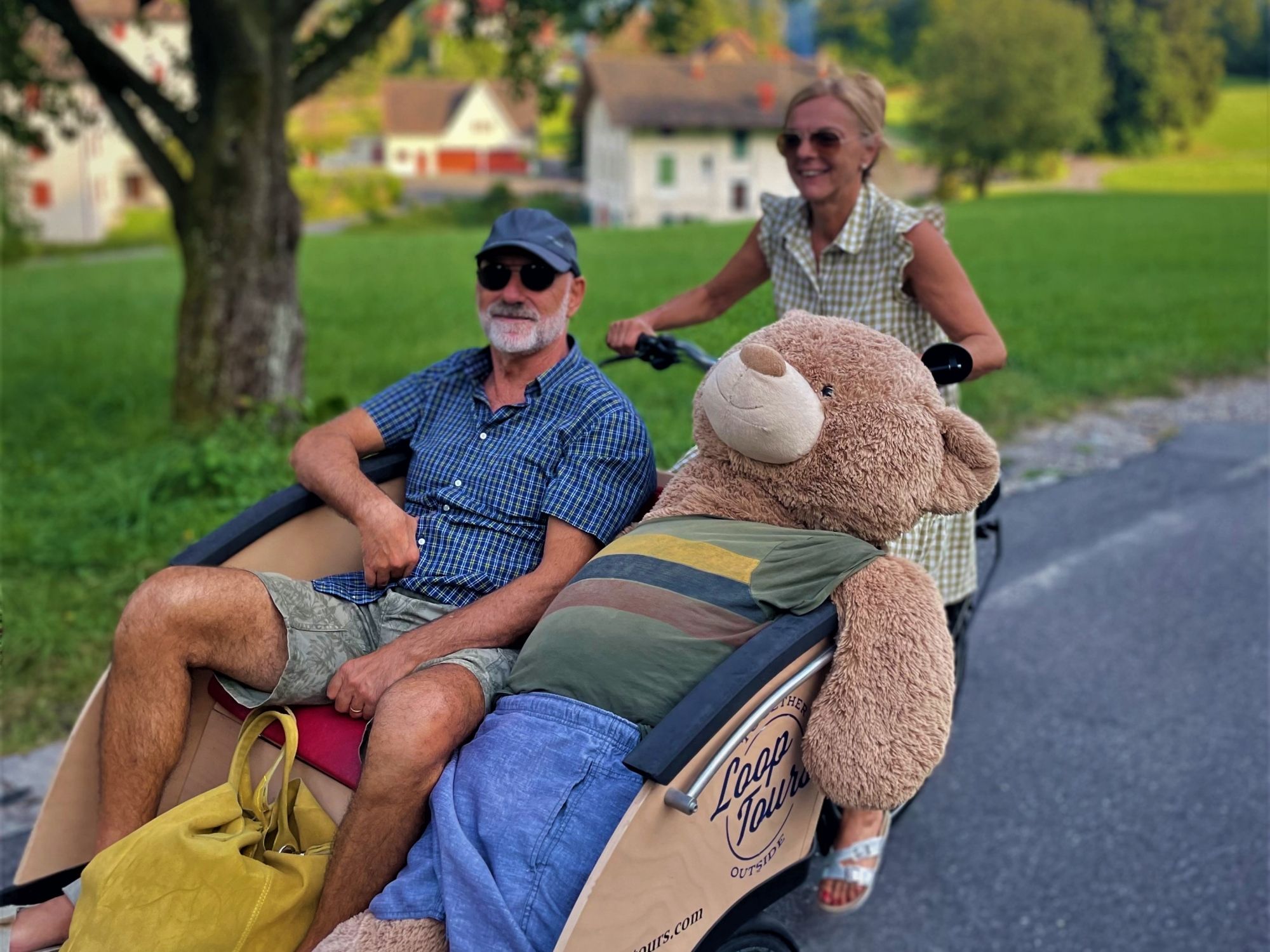 Lawatan Basikal Elektrik-Cargo Luzern: Bersantai bersama rakan dan teddy di persekitaran yang indah di Luzern.