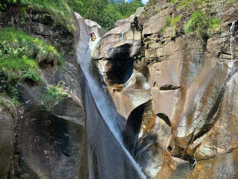 Iragna Canyoning with descent at waterfall in Switzerland