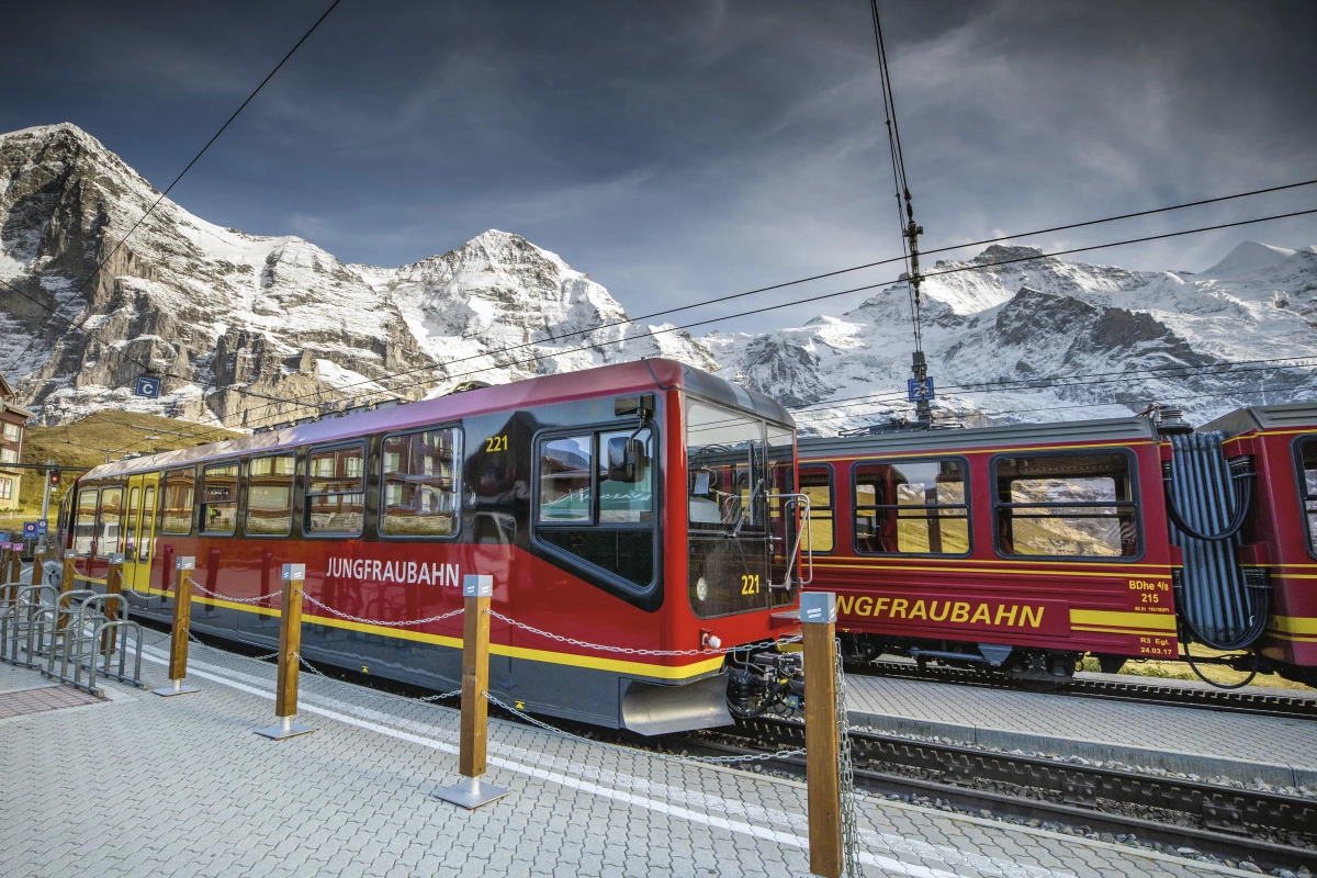 Jungfrau Railway: A breathtaking panoramic view at Kleine Scheidegg with Eiger and Mönch.