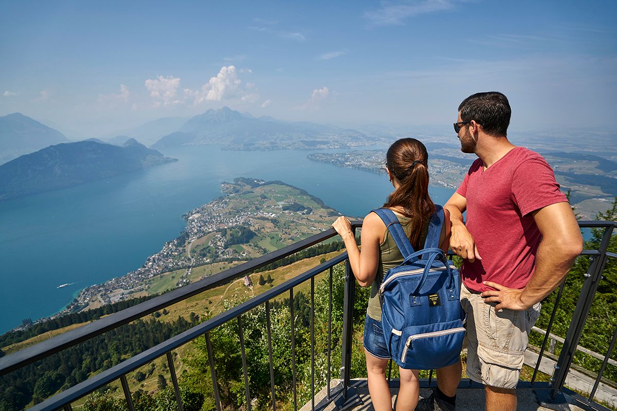 Rigi hike viewpoint with a view of Lake Lucerne and the mountains