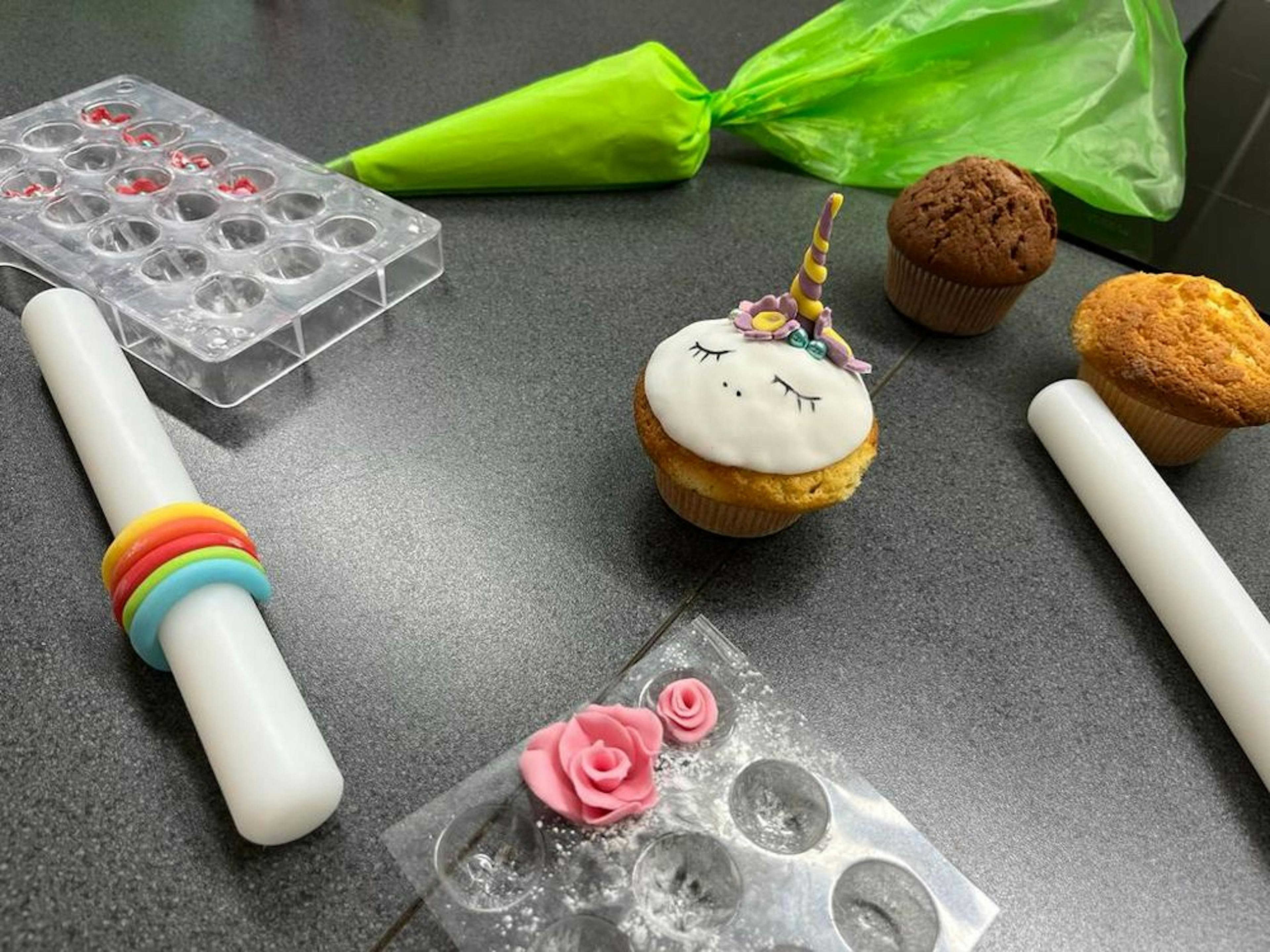 Baking class kids birthday unicorn cupcake decorating