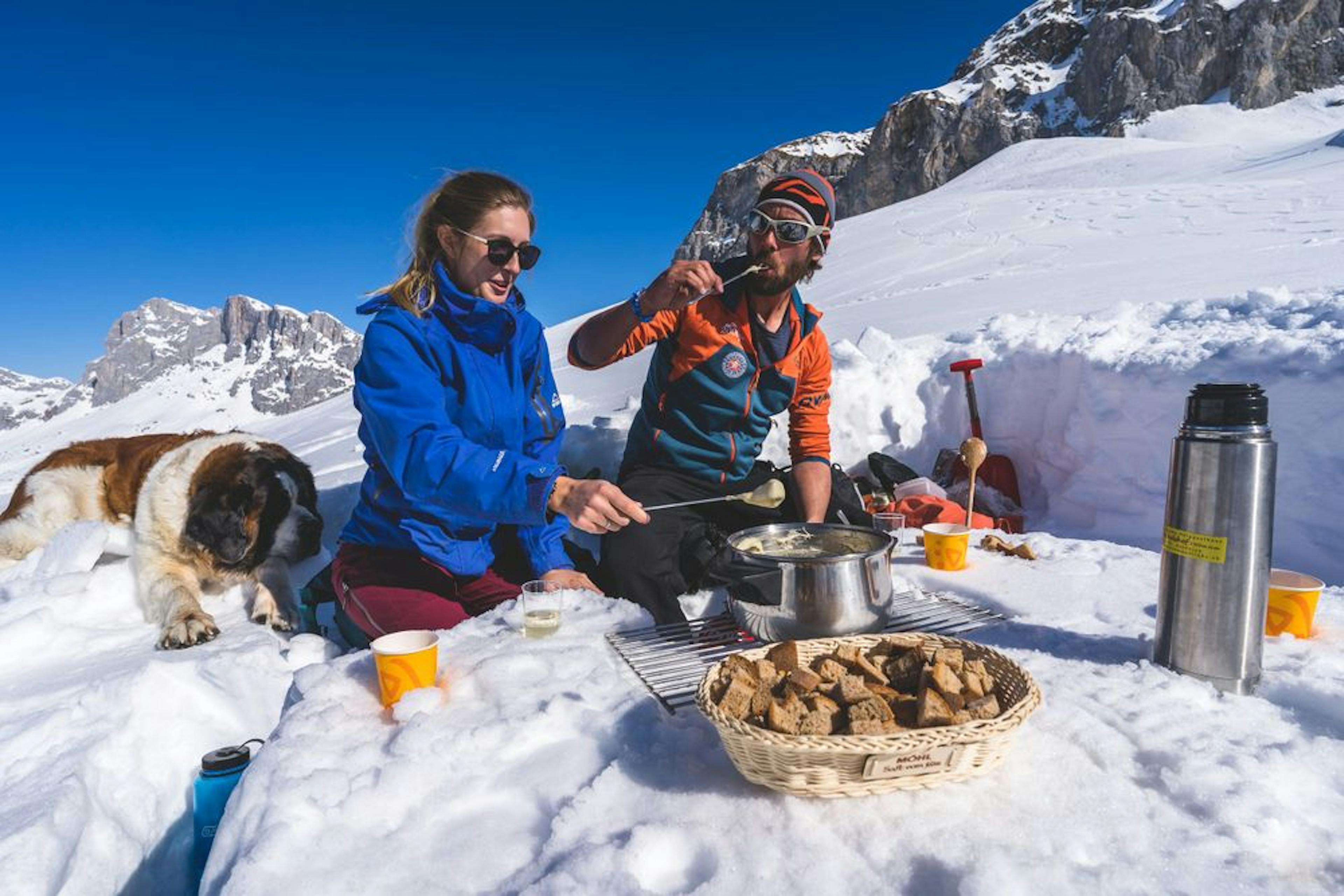 Snowshoeing summit fondue