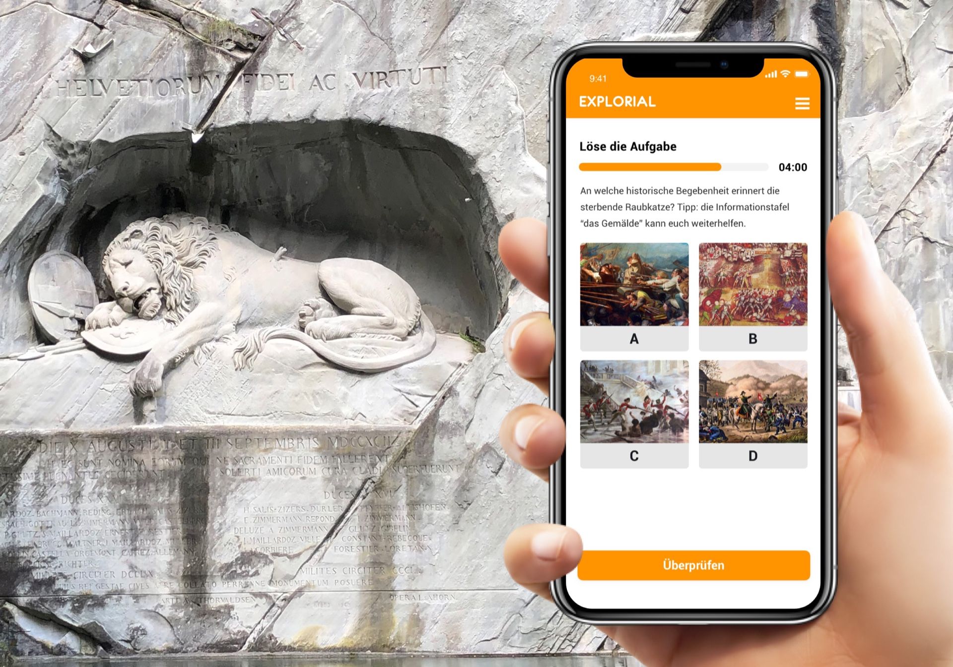 Jogo de Fuga Luzern: resolve tarefas emocionantes junto ao Monumento do Leão em Luzern com amigos.