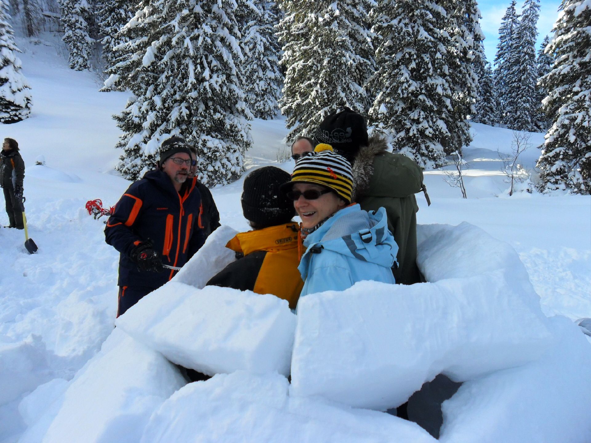 Pembinaan iglu di Switzerland: Kumpulan orang membina iglu dalam persekitaran bermusim sejuk.