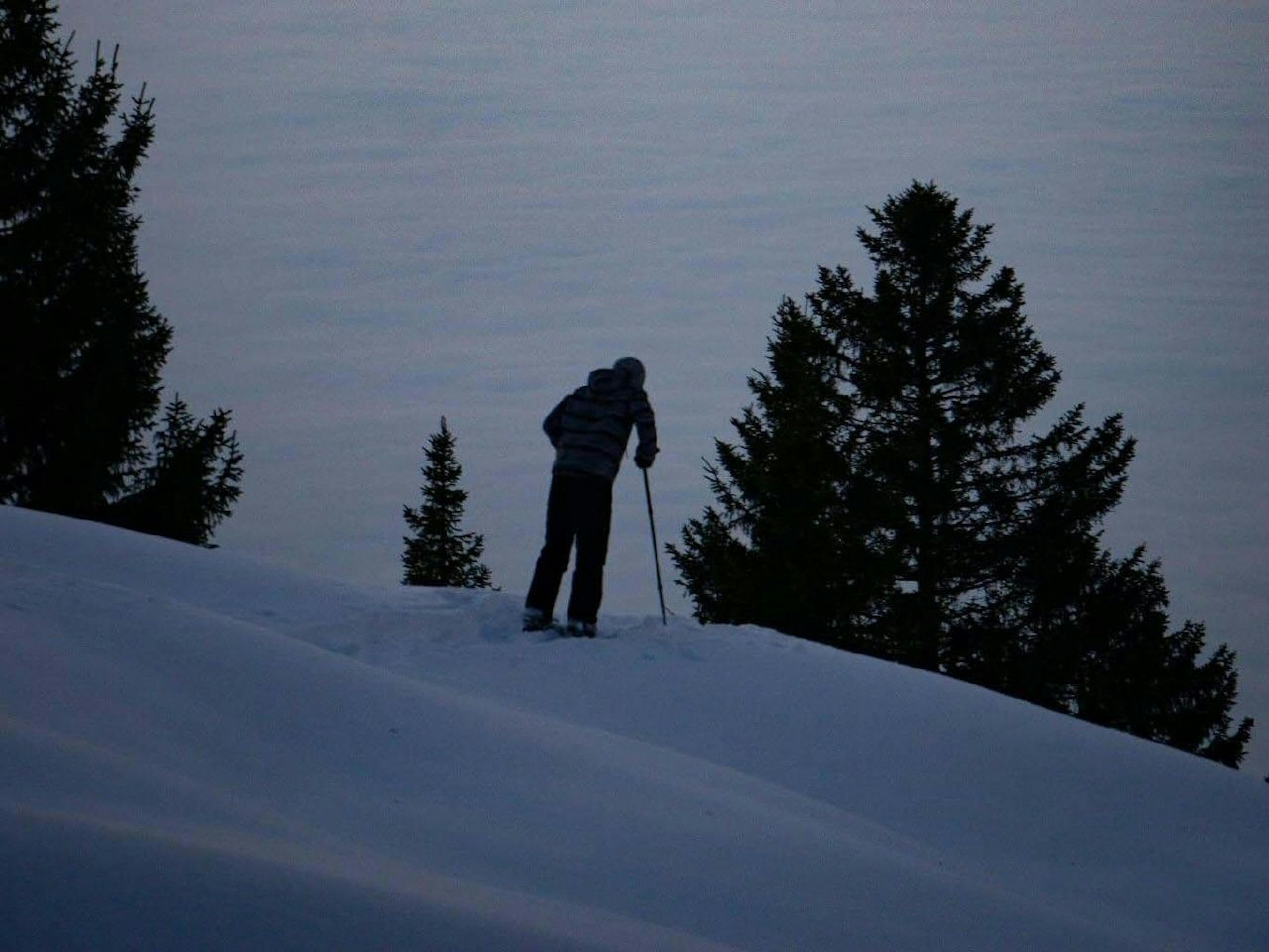 Snowshoe hiking at Kerenzerberg, snow-covered landscape, winter activity
