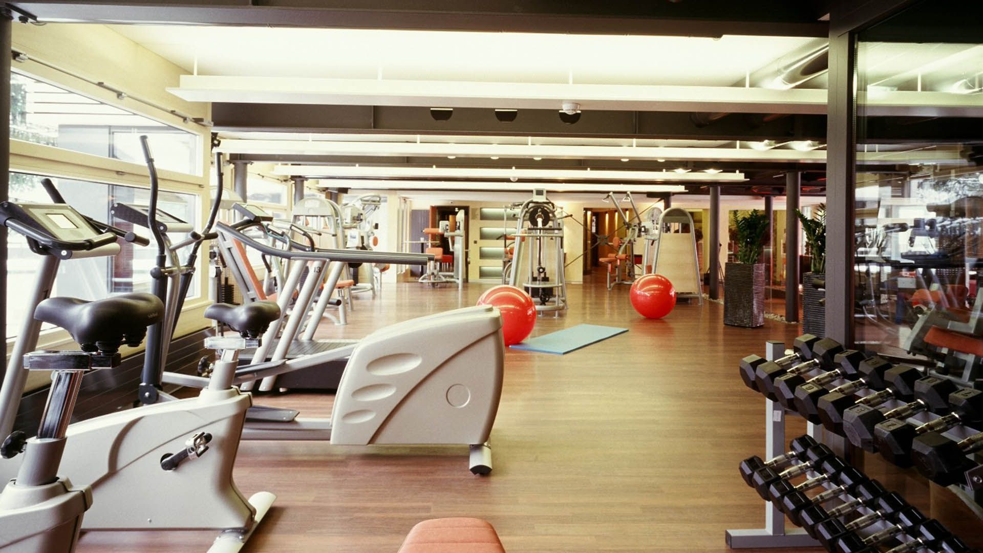 健身艾格：现代化设备的健身房，配备有心肺设备和训练区域。