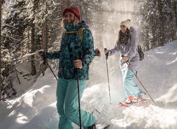 snowshoeing: Winter hike at the Wetterhorn with snowshoes in Switzerland
