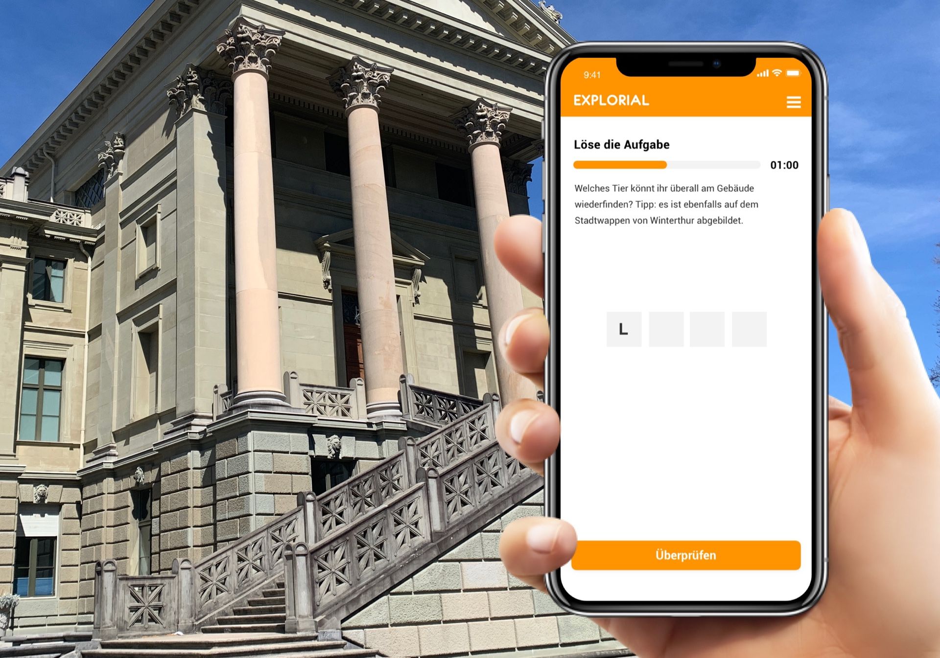 Perlumbaan mencari harta karun: Selesaikan tugasan di bangunan purba menggunakan telefon pintar di bandar.