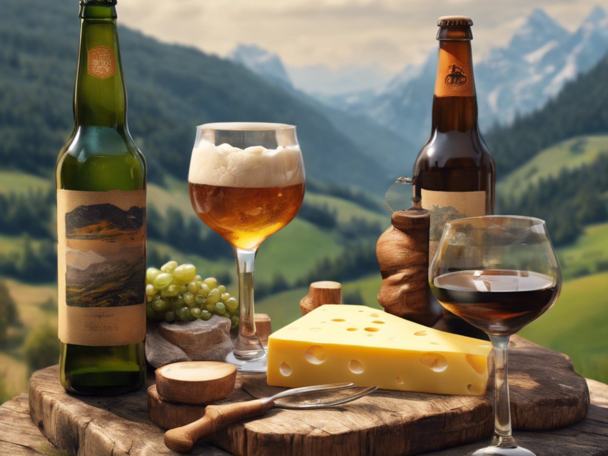 Bier Momentized: Geniesse ein kühles Bier und Käse in den Alpen bei besten Bedingungen.