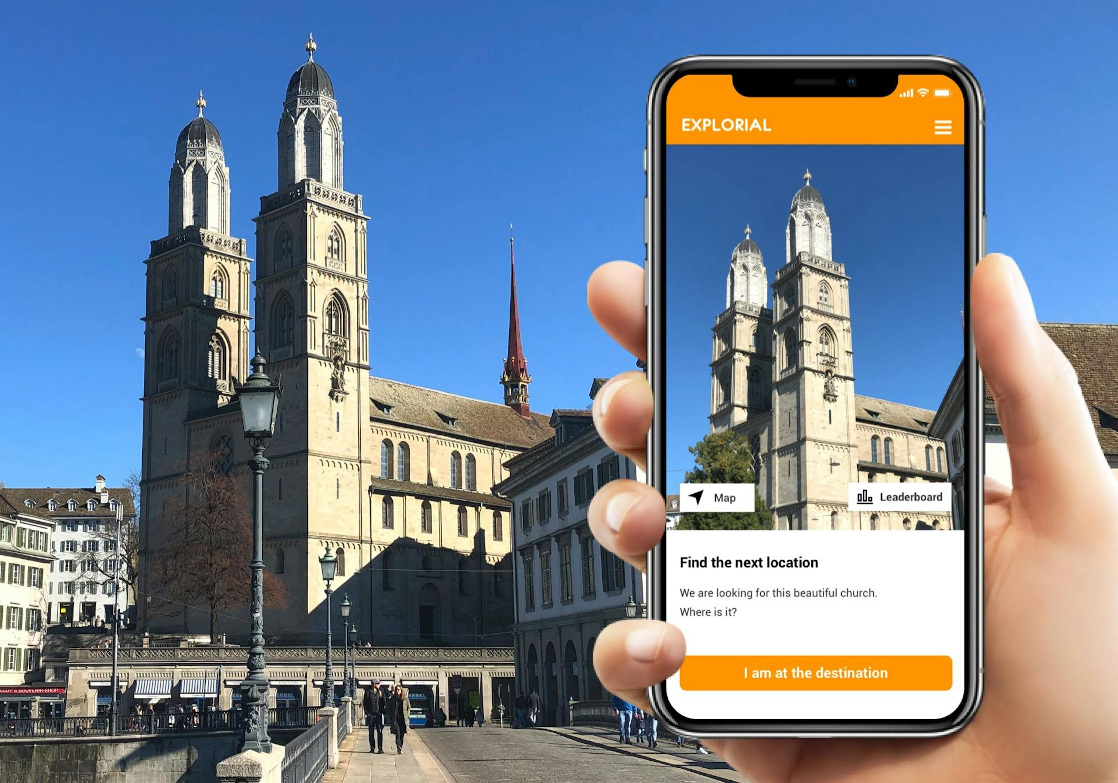 Schnitzeljagd: mit Smartphone durch Zürich zur Kirche. Entdecke spannende Orte in der Stadt.